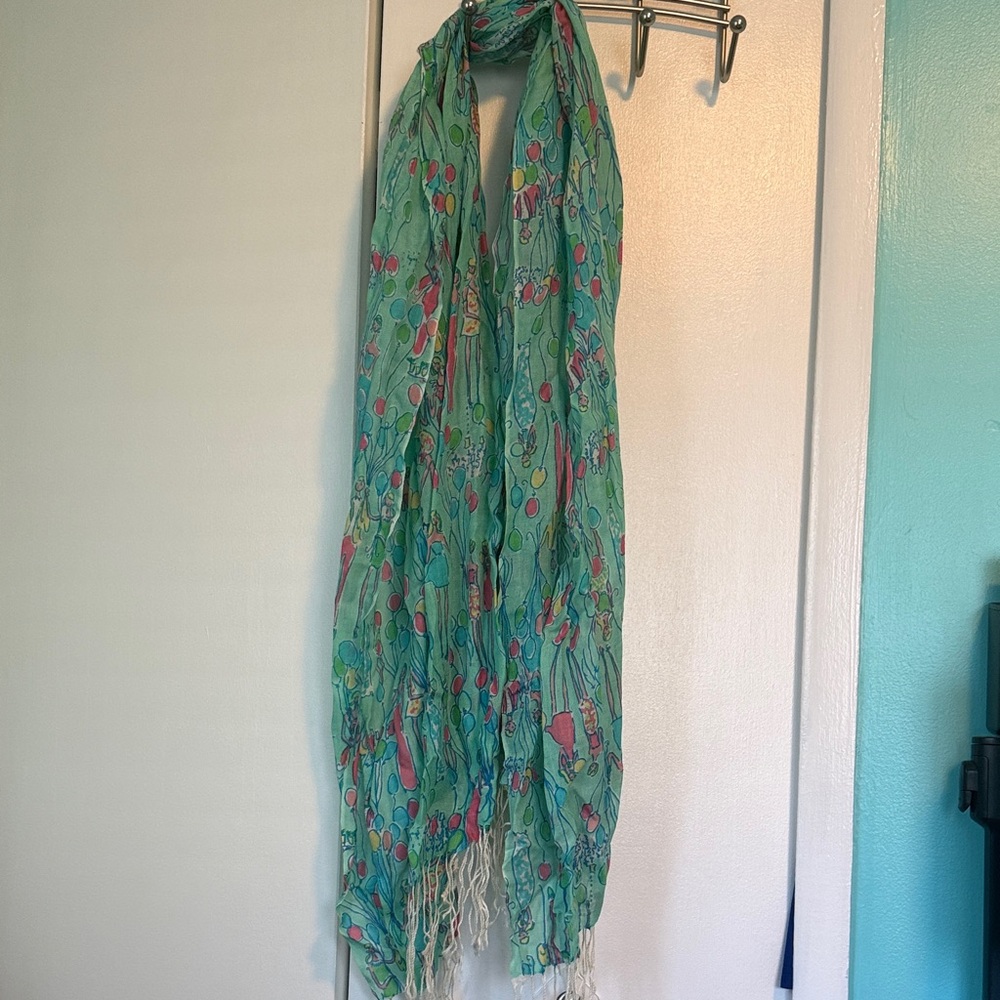 Lilly Pulitzer Teal and Pink Scarf-birthday print rare